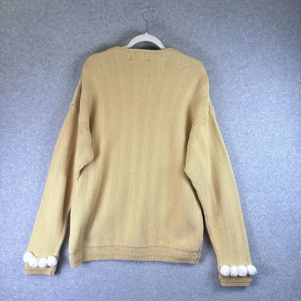 Vintage Hand Framed Ralph Lauren Chaps XL Ugly Christmas Cable Knit Sweater Sock